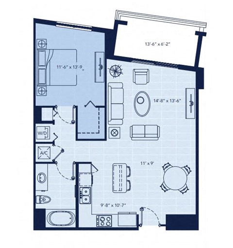 a floor plan of a small apartment at Regatta at New River, Fort Lauderdale, FL